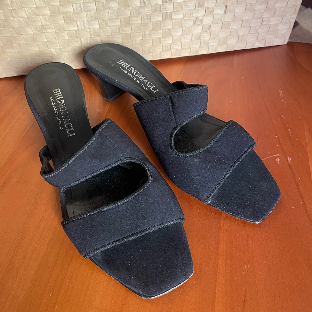 Bruno Magli Black Mules with Square-Toe Design